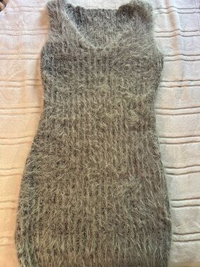SHEIN Fuzzy Knit Mini Dress in Heather Gray